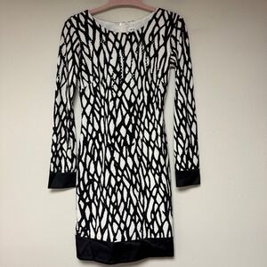 Cache Mini Dress Women 2 Black White Excellent Sequin Abstract Long Sleeve 8852
